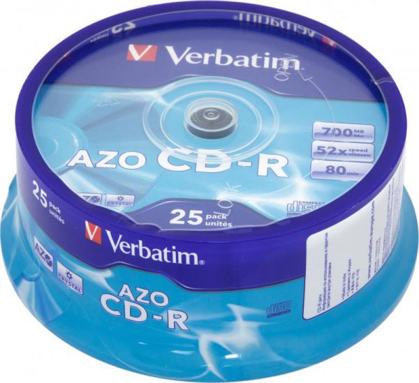 Диск CD-R Verbatim 700Mb 52x DataLife+ Cake Box (25шт)